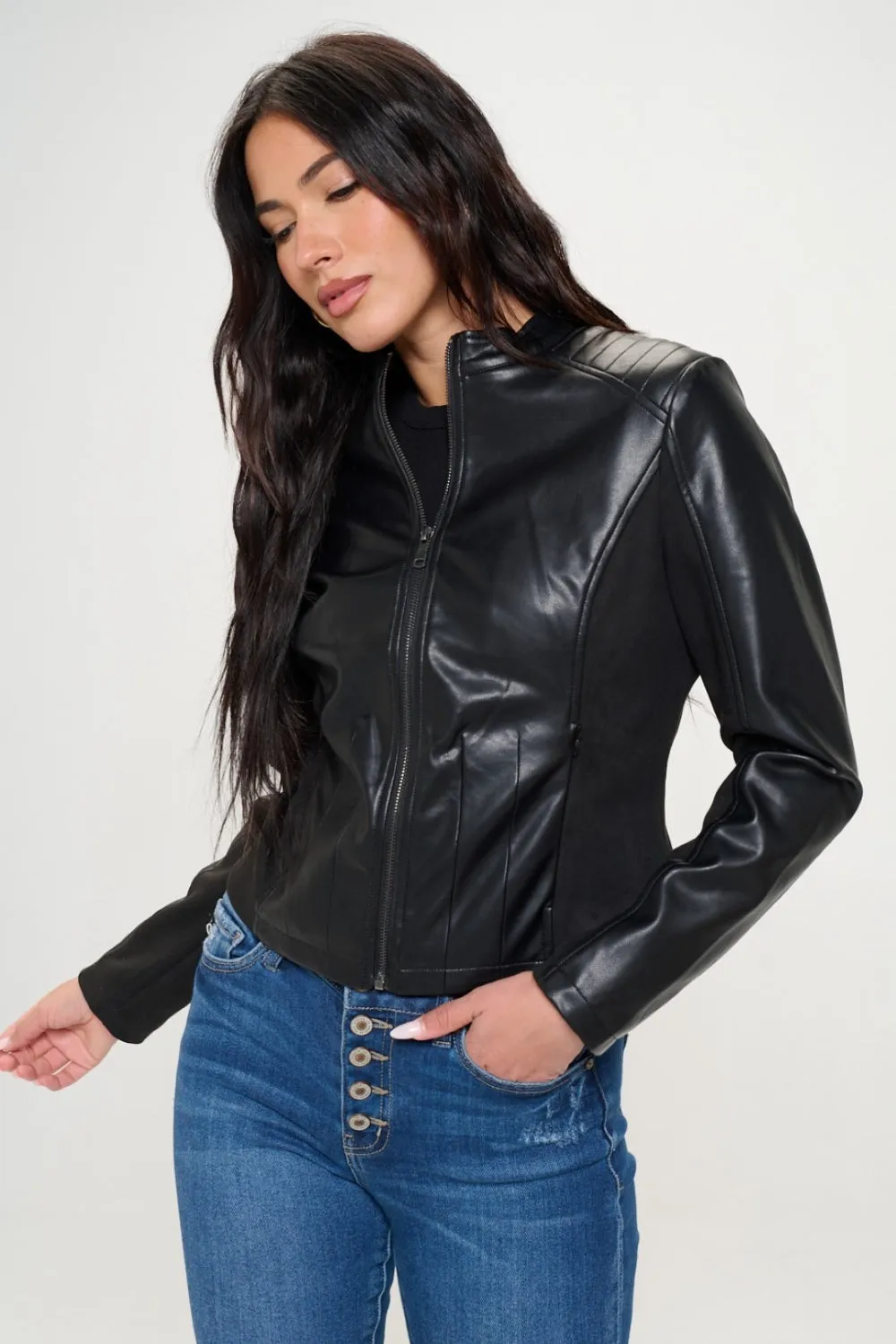Coalition LA Zip Up Vegan Moto Jacket sold by Charming Charlie product image thumbnail 4