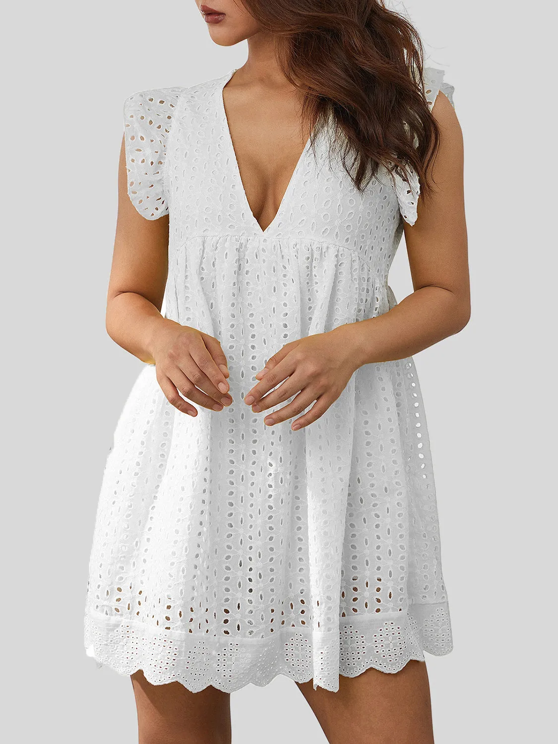 Ruffled Eyelet Cap Sleeve Mini Dress sold by Charming Charlie product image thumbnail 3