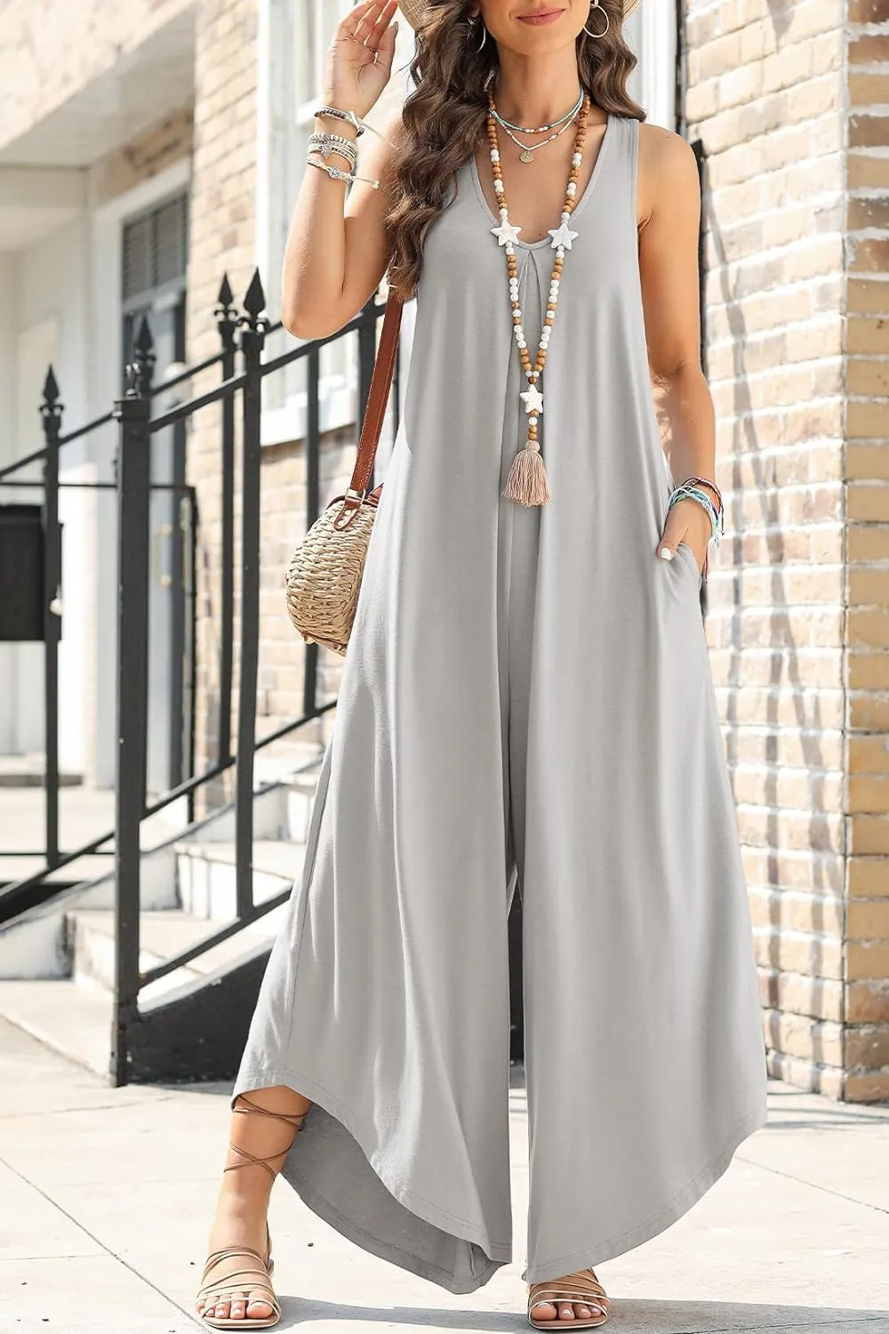 Pocketed Scoop Neck Wide Leg Jumpsuit sold by Charming Charlie product image thumbnail 5