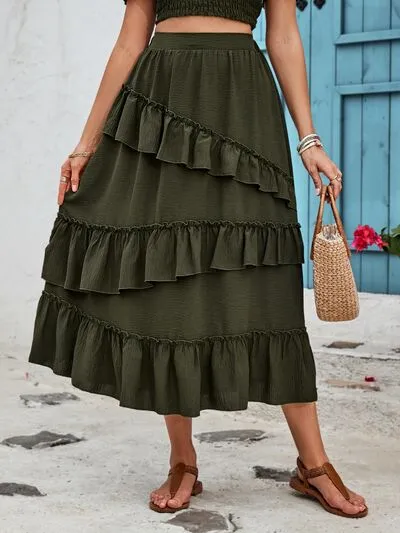 Ruffled Elastic Waist Midi Skirt sold by Charming Charlie product image thumbnail 3