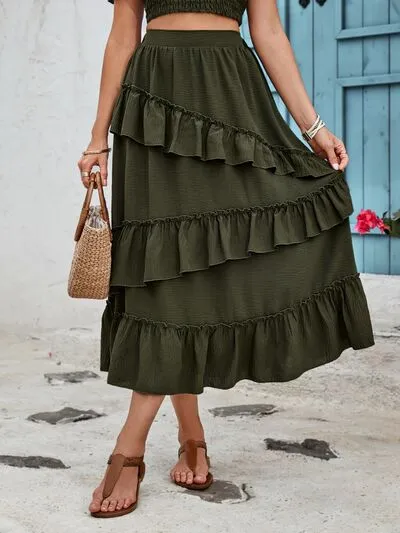 Ruffled Elastic Waist Midi Skirt sold by Charming Charlie product image thumbnail 4
