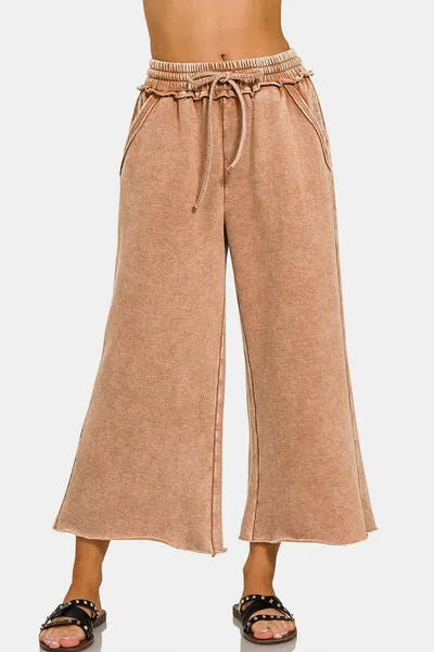 Zenana Acid Wash Fleece Wide Leg Pants sold by Charming Charlie