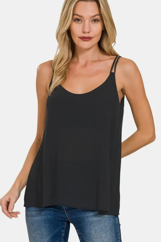 Zenana Woven Double Spaghetti Strap V-Neck Cami sold by Charming Charlie