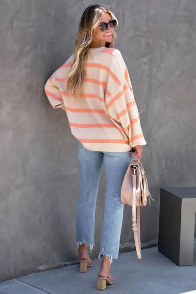 Striped Round Neck Dropped Shoulder Sweatshirt sold by Charming Charlie product image thumbnail 4