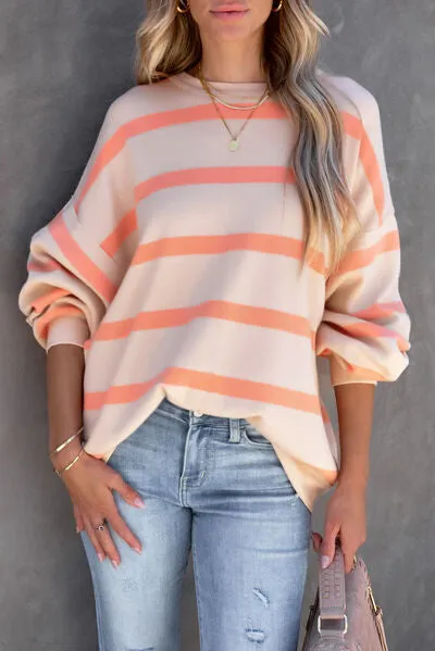 Striped Round Neck Dropped Shoulder Sweatshirt sold by Charming Charlie