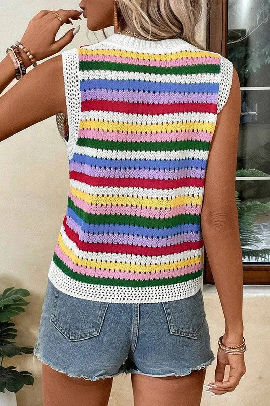 Women Striped Knitted Eyelet Slim Sweater Vest sold by Charming Charlie product image thumbnail 3