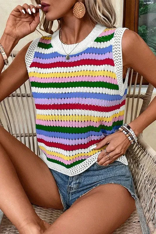 Women Striped Knitted Eyelet Slim Sweater Vest sold by Charming Charlie product image thumbnail 2