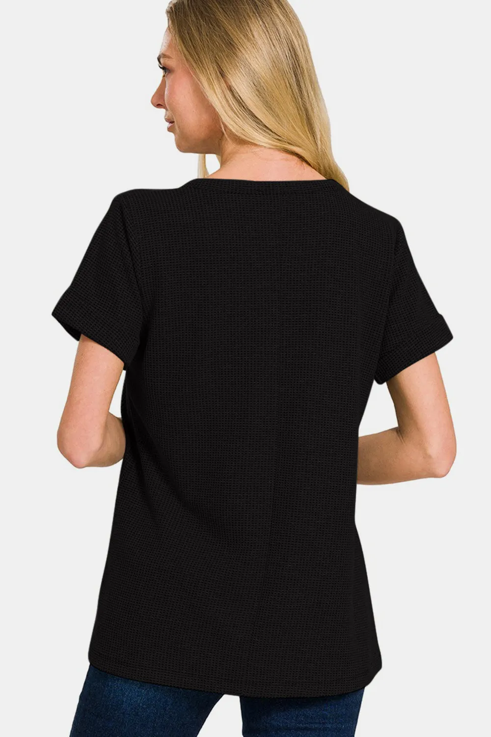 Zenana Notched Short Sleeve Waffle T-Shirt sold by Charming Charlie product image thumbnail 2