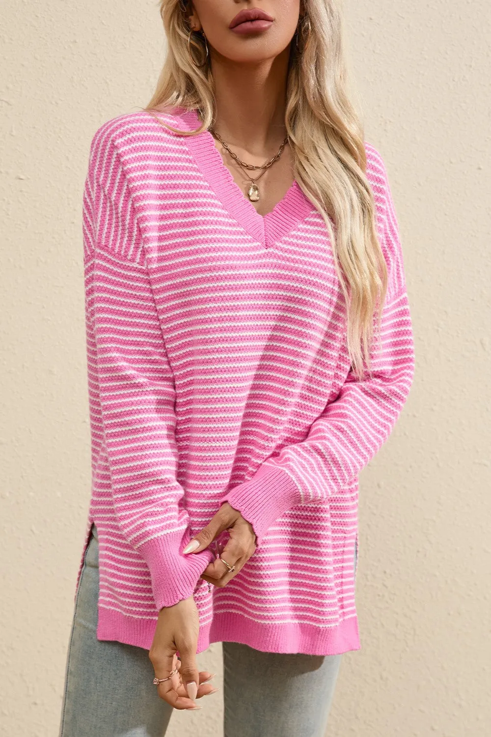 Striped V-Neck Long Sleeve Top sold by Charming Charlie