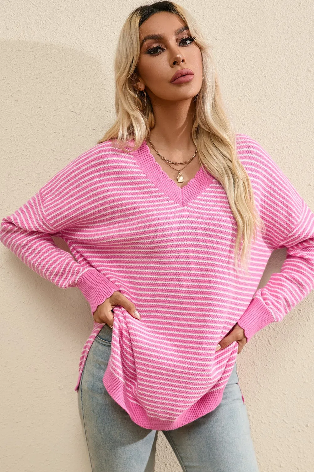 Striped V-Neck Long Sleeve Top sold by Charming Charlie product image thumbnail 2