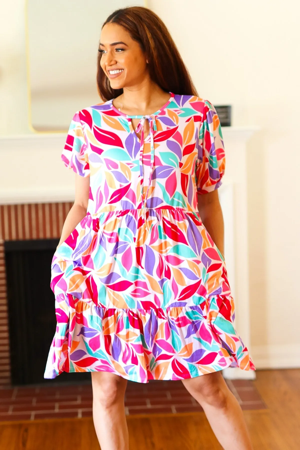 Feel Your Best Multicolor Floral Tiered Front Tie Pocketed Dress sold by Charming Charlie product image thumbnail 3