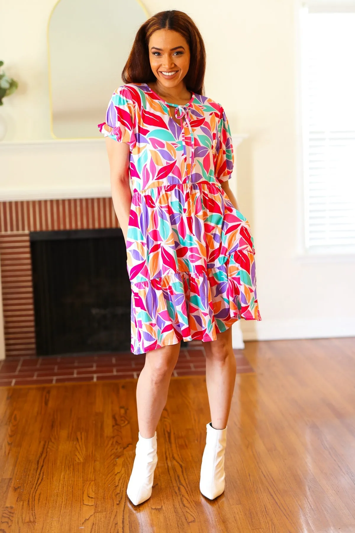 Feel Your Best Multicolor Floral Tiered Front Tie Pocketed Dress sold by Charming Charlie product image thumbnail 4