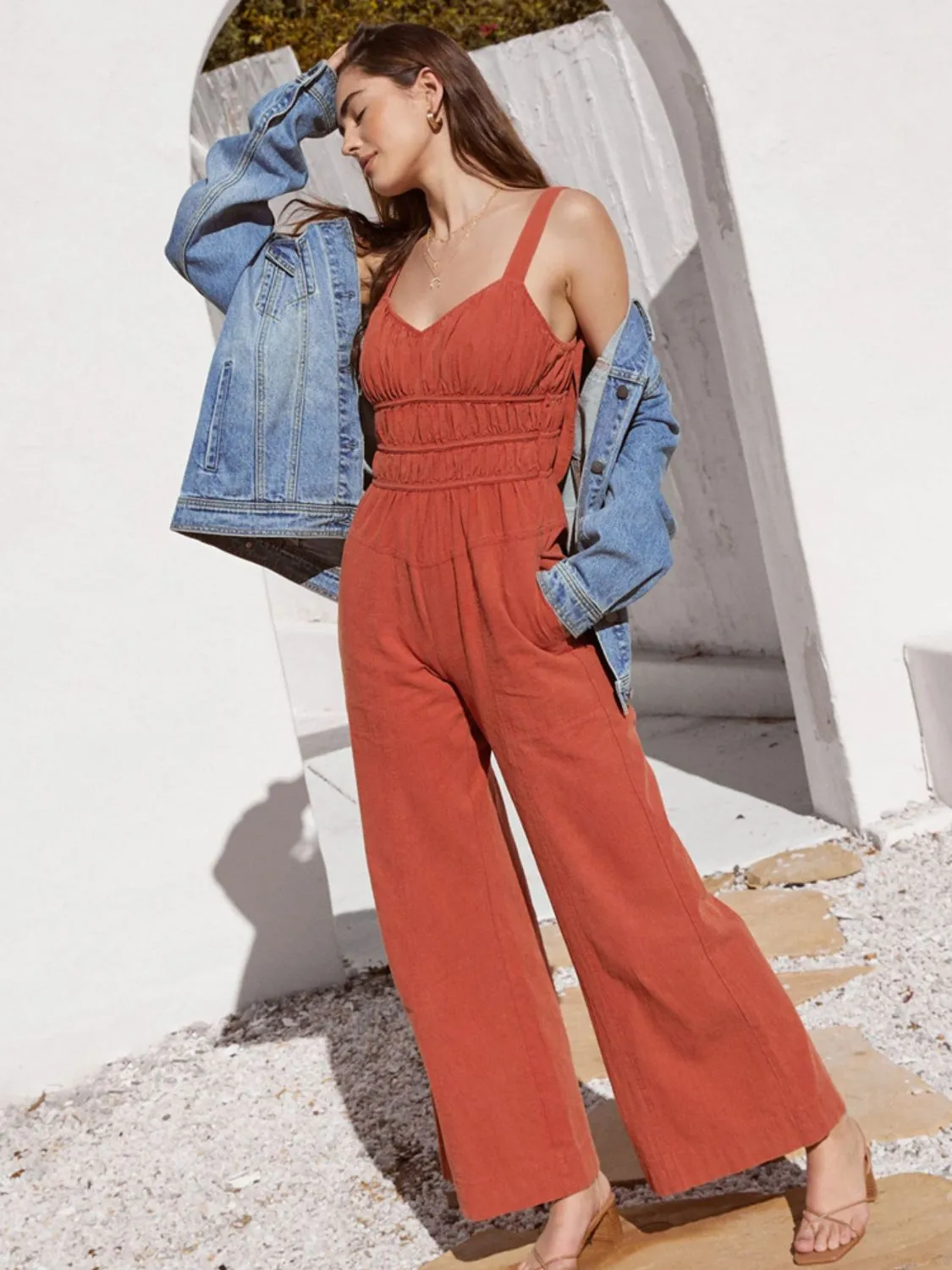 Ruched Wide Strap Jumpsuit with Pockets sold by Charming Charlie product image thumbnail 3