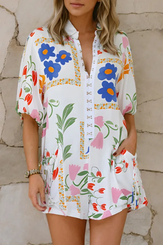 Pocketed Printed Half Sleeve Romper sold by Charming Charlie