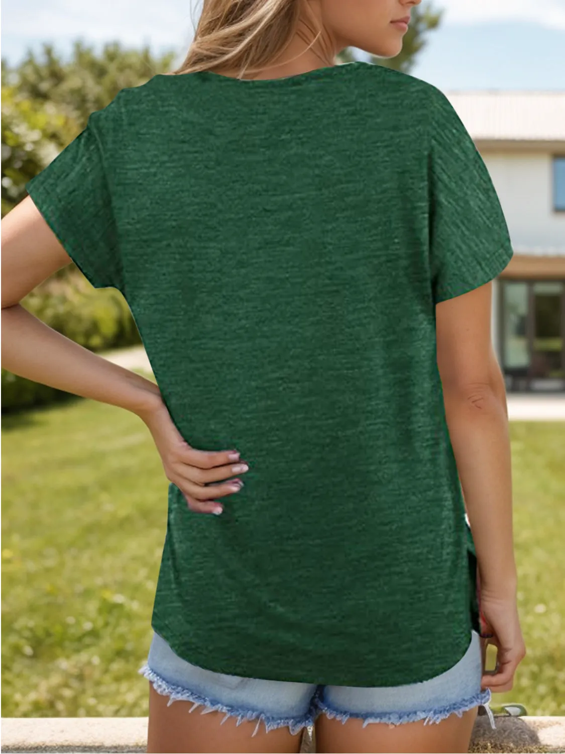Pocketed Heathered V-Neck Short Sleeve T-Shirt sold by Charming Charlie product image thumbnail 4