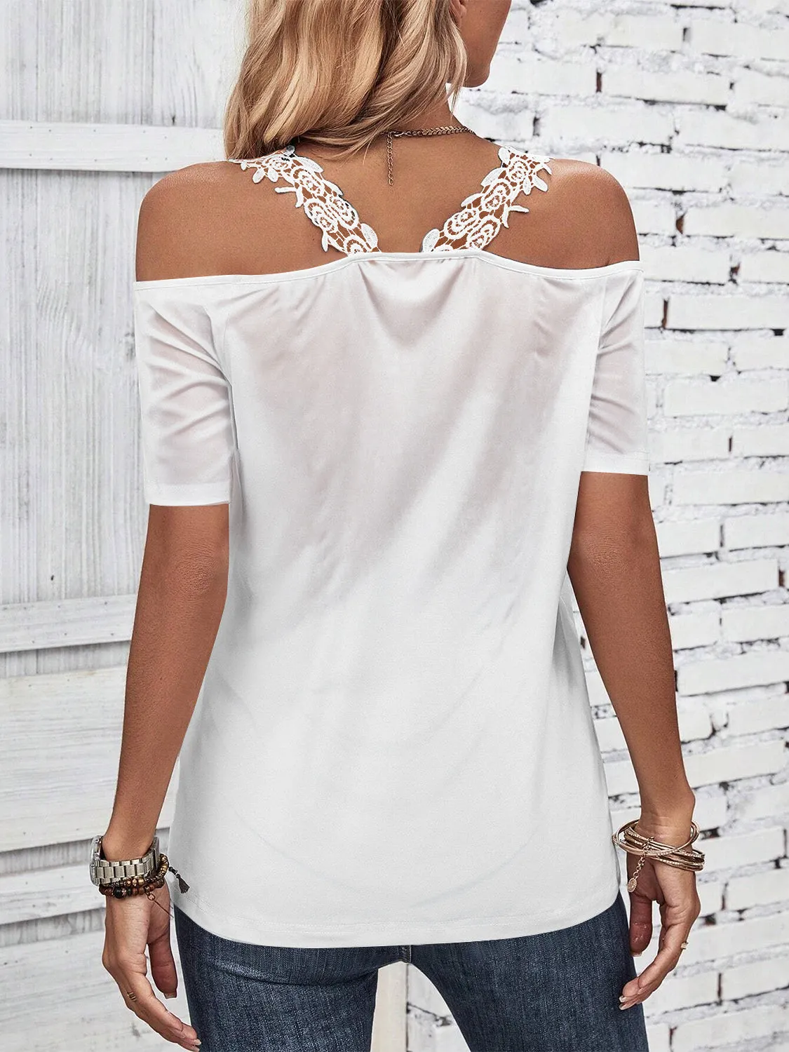 Full Size Lace Detail Short Sleeve T-Shirt sold by Charming Charlie product image thumbnail 3