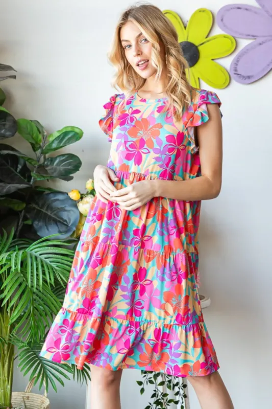 Heimish Full Size Floral Cap Sleeve Tiered Dress sold by Charming Charlie