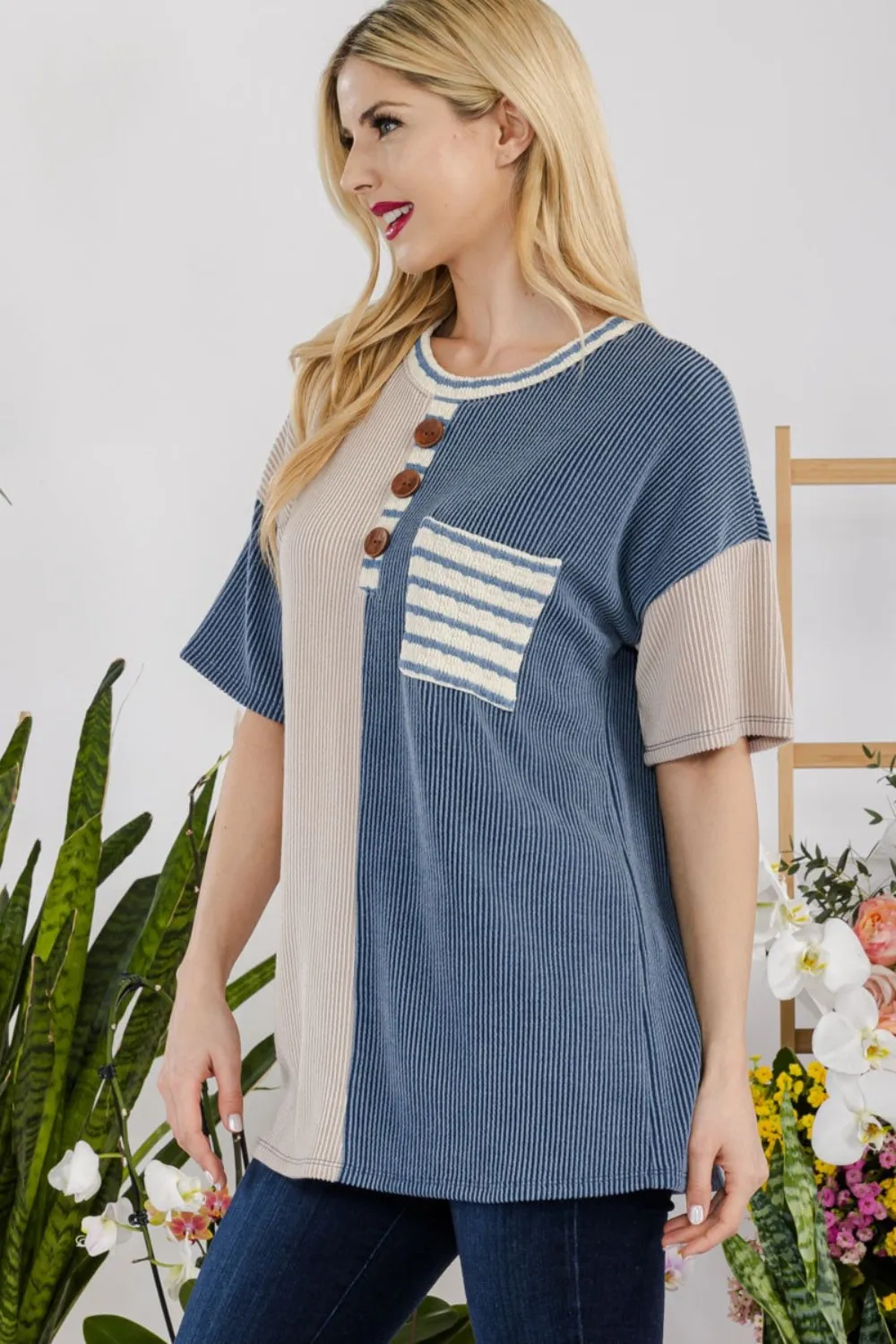 Celeste Full Size Rib Contrast Short Sleeve T-Shirt sold by Charming Charlie product image thumbnail 3