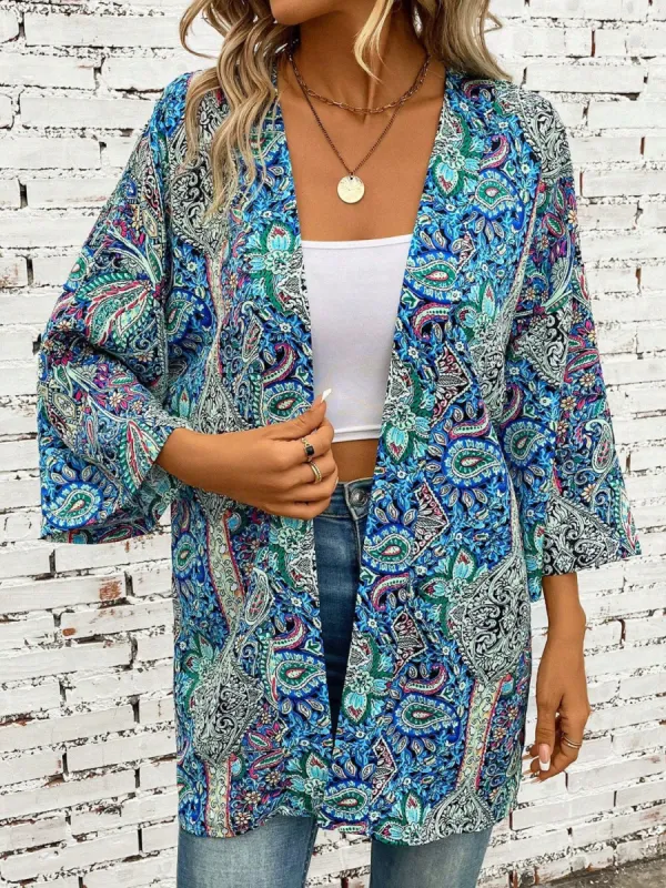 Printed Open Front Three-Quarter Sleeve Cover Up sold by Charming Charlie