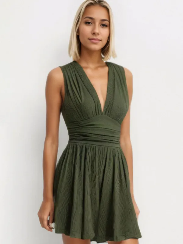 Ruched Plunge Sleeveless Romper sold by Charming Charlie