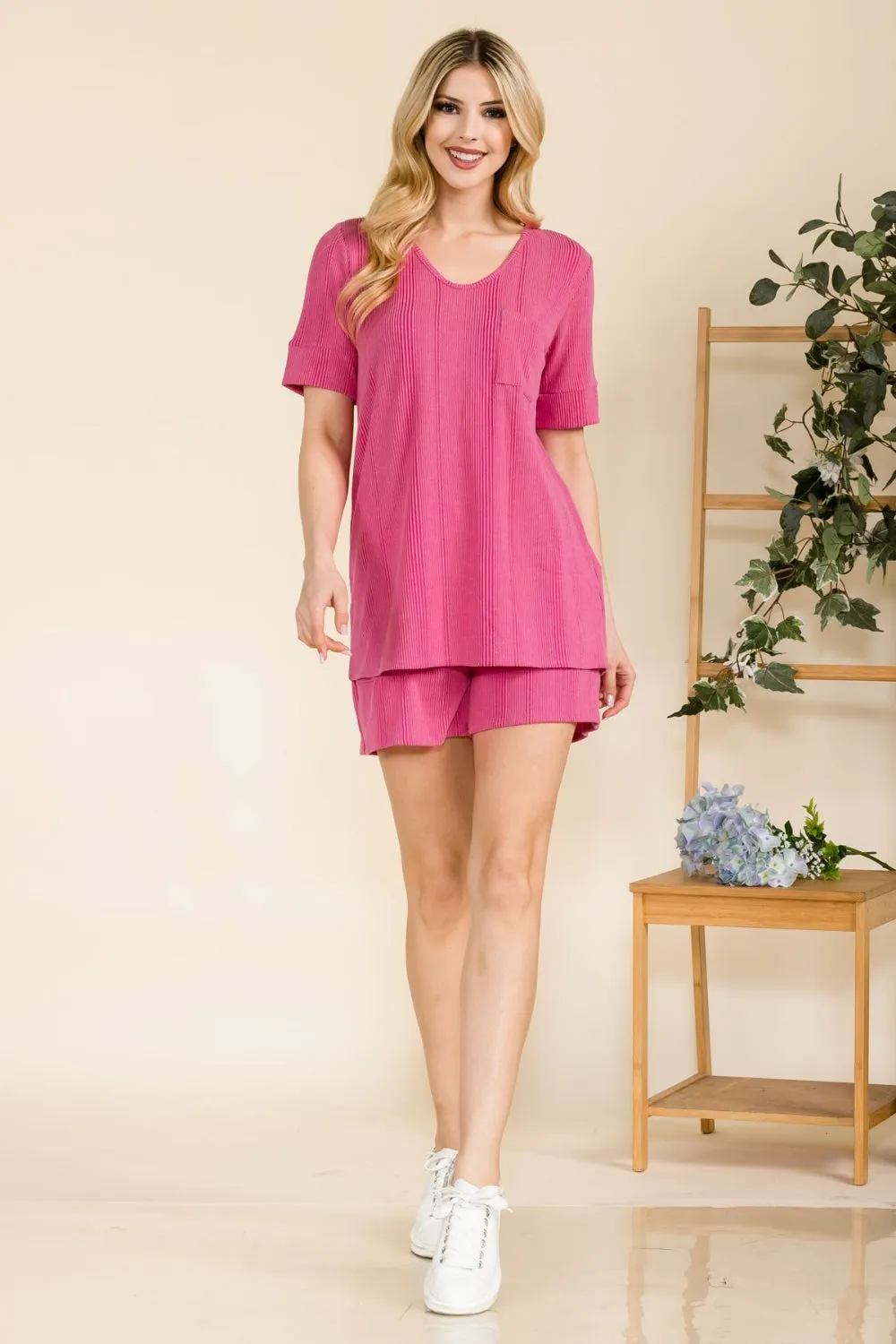 Celeste Full Size Rib Short Sleeve T-Shirt and Shorts Set sold by Charming Charlie product image thumbnail 2