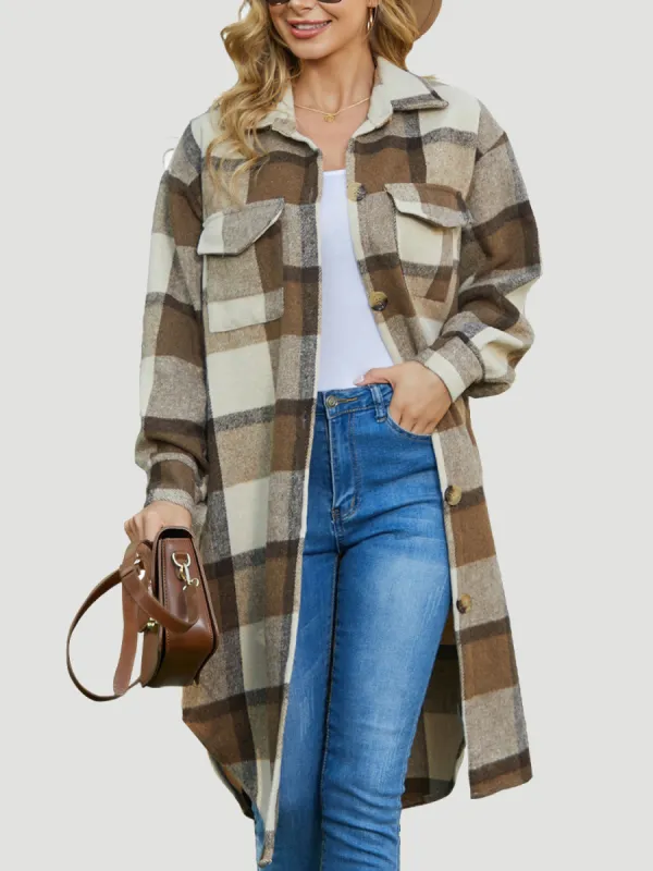 Plaid Collared Neck Long Sleeve Longline Jacket sold by Charming Charlie
