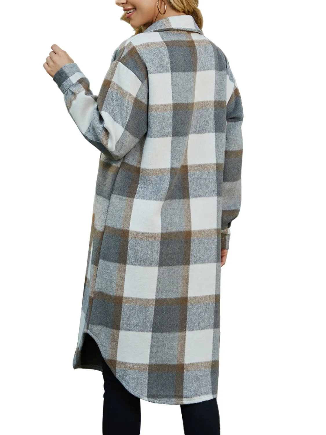 Plaid Collared Neck Long Sleeve Longline Jacket sold by Charming Charlie product image thumbnail 5