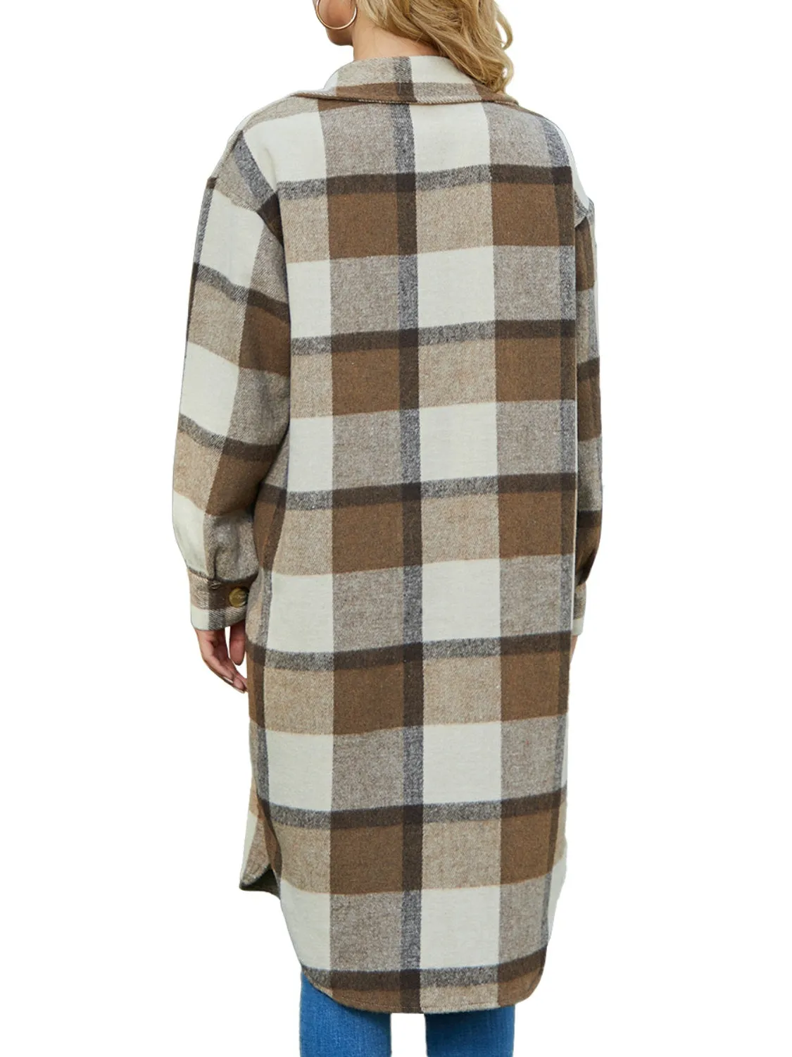 Plaid Collared Neck Long Sleeve Longline Jacket sold by Charming Charlie product image thumbnail 2