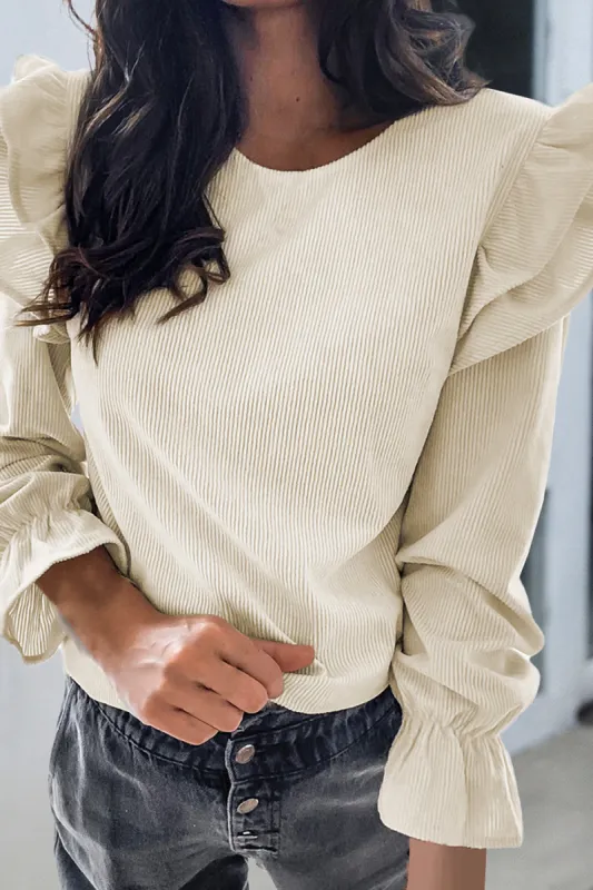 Ruffled Round Neck Flounce Sleeve Top sold by Charming Charlie