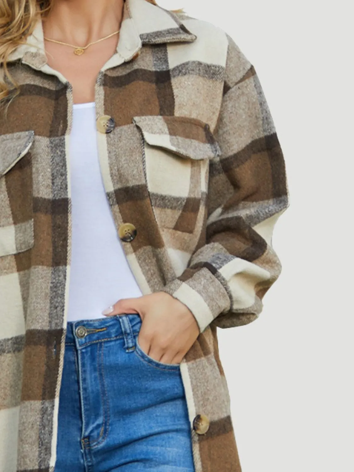 Plaid Collared Neck Long Sleeve Longline Jacket sold by Charming Charlie product image thumbnail 3