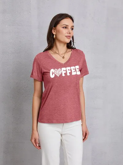COFFEE V-Neck Short Sleeve T-Shirt sold by Charming Charlie