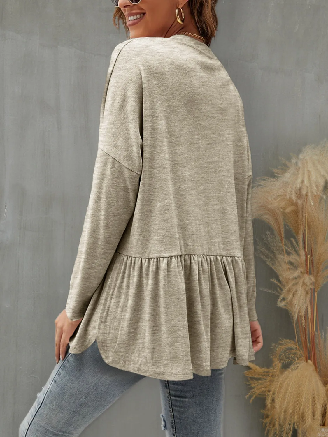Ruffled Button Up Long Sleeve Cardigan sold by Charming Charlie product image thumbnail 2