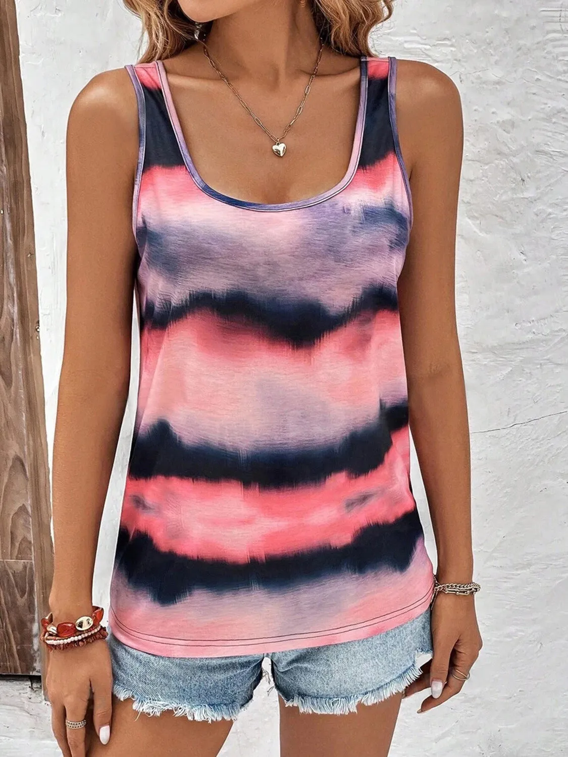 Tie-Dye Scoop Neck Wide Strap Tank sold by Charming Charlie