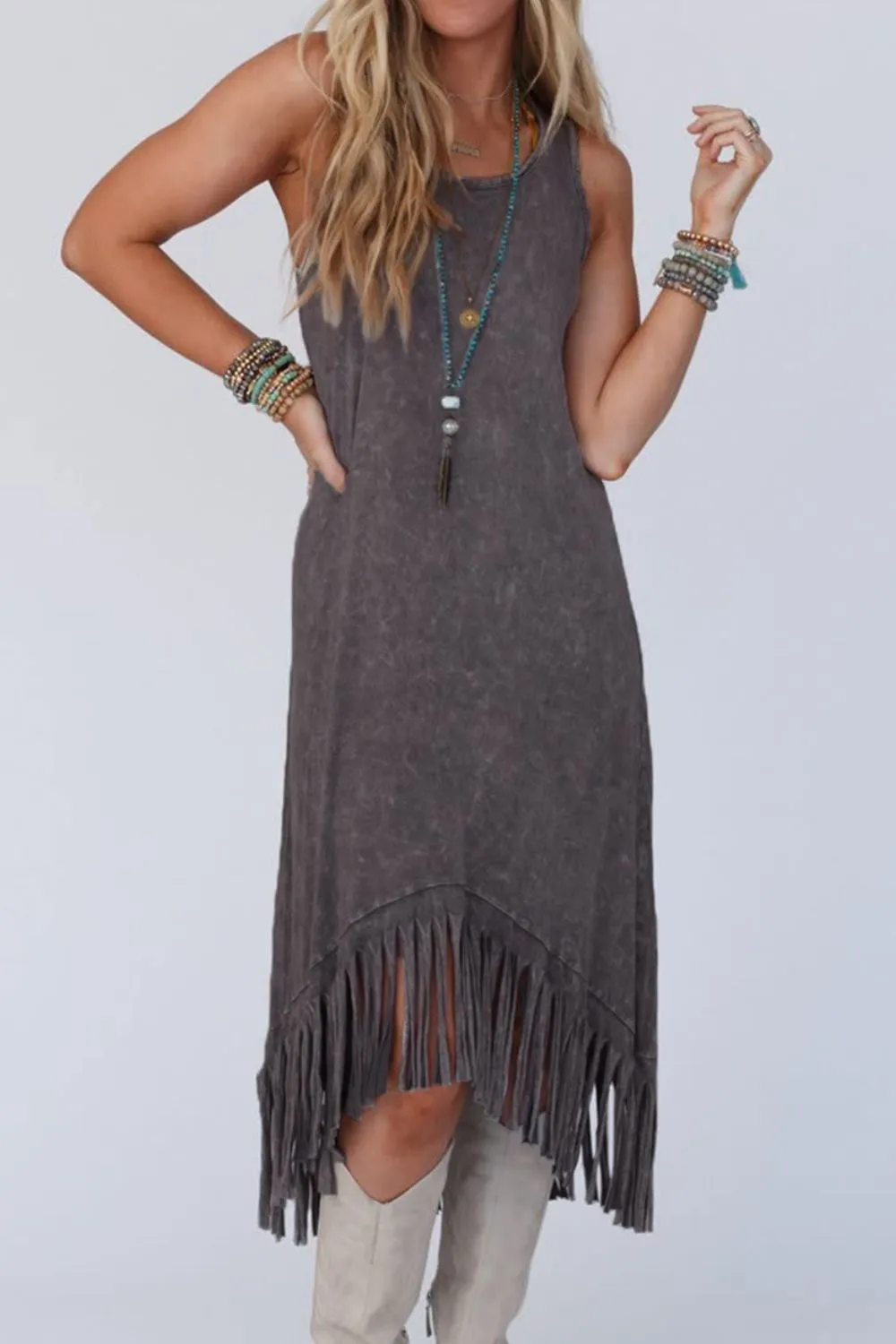Tassel Round Neck Sleeveless Midi Dress sold by Charming Charlie