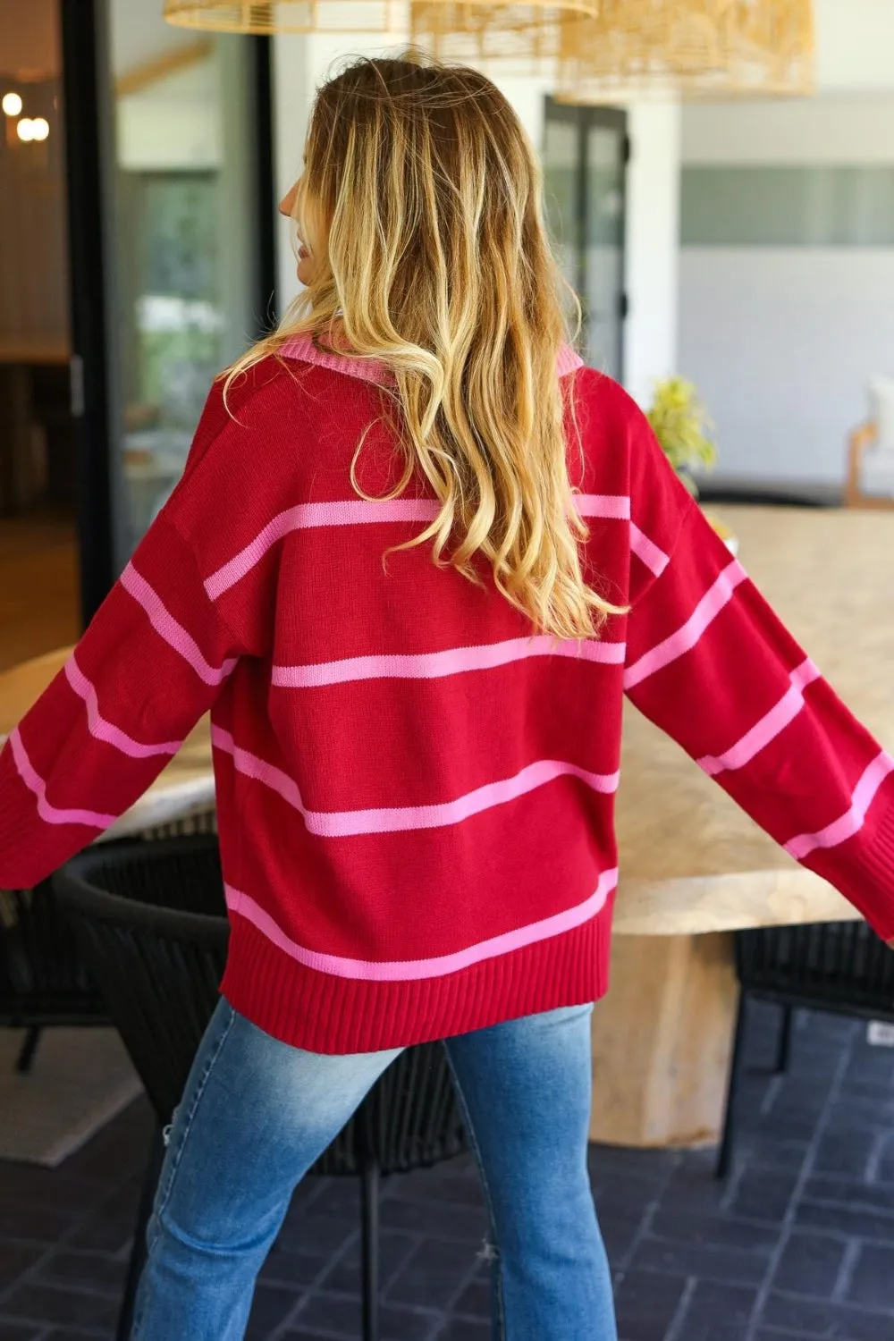 Haptics Collared Neck Striped Contrast Sweater sold by Charming Charlie product image thumbnail 2