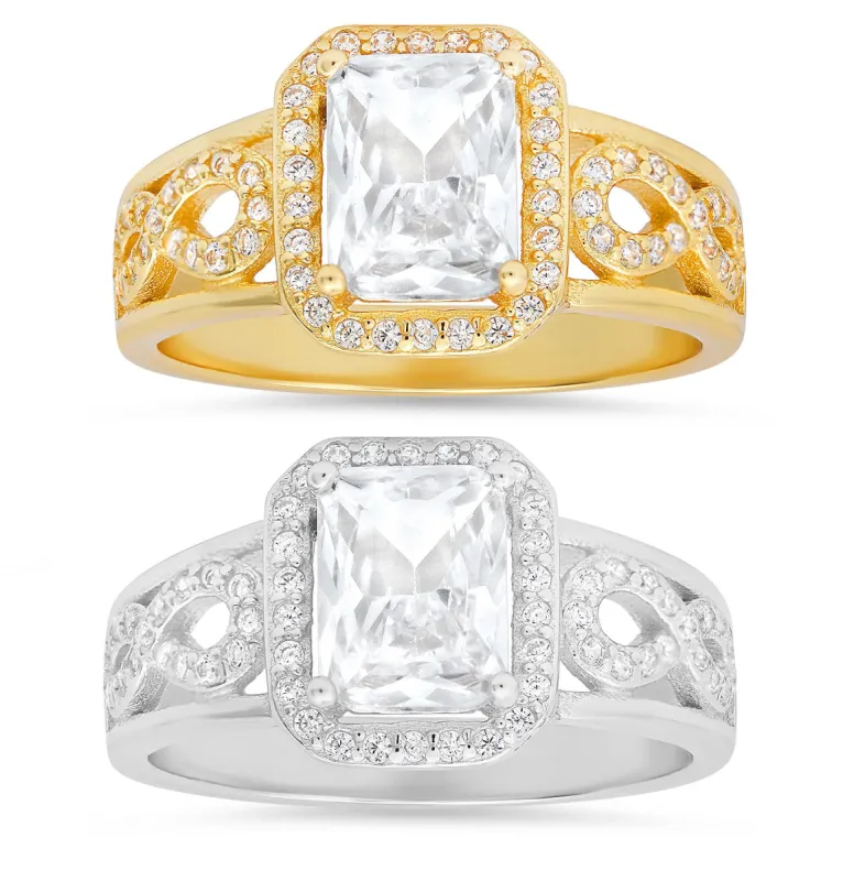 Sterling Silver Infinity Emerald-cut Diamond CZ Ring sold by Charming Charlie