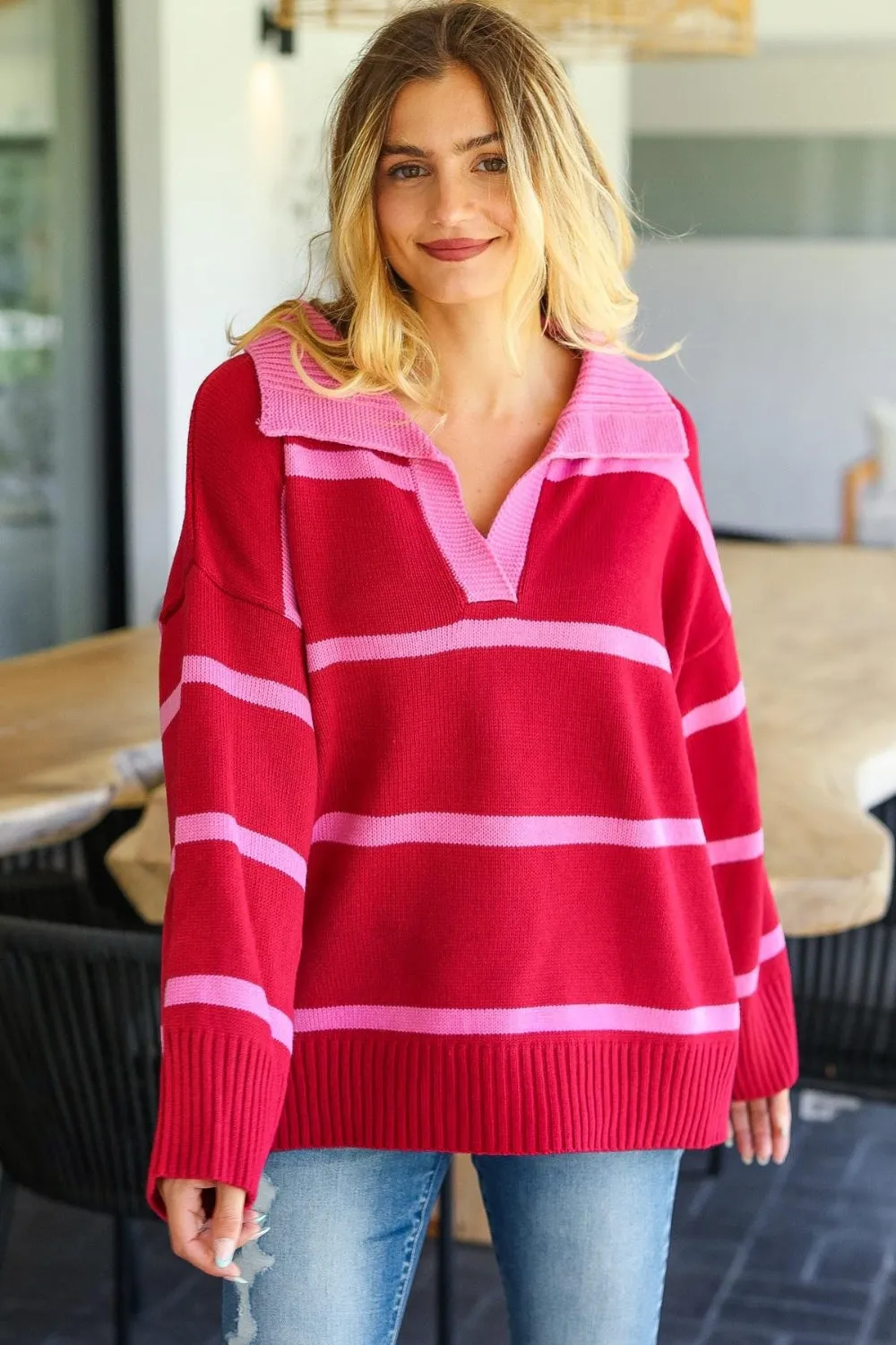 Haptics Collared Neck Striped Contrast Sweater sold by Charming Charlie product image thumbnail 4
