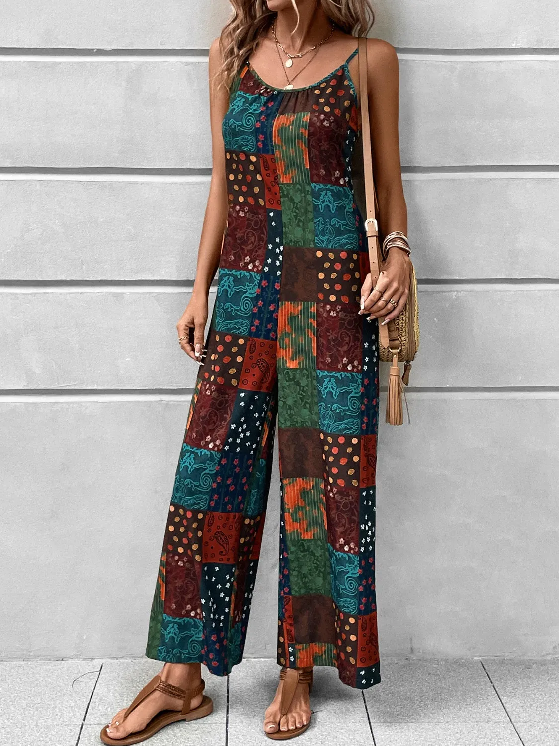Printed Scoop Neck Spaghetti Strap Jumpsuit sold by Charming Charlie product image thumbnail 5