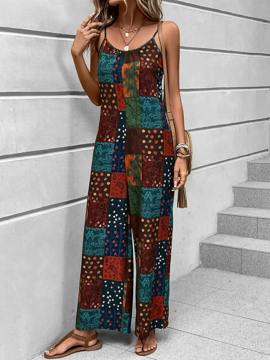 Printed Scoop Neck Spaghetti Strap Jumpsuit sold by Charming Charlie product image thumbnail 3