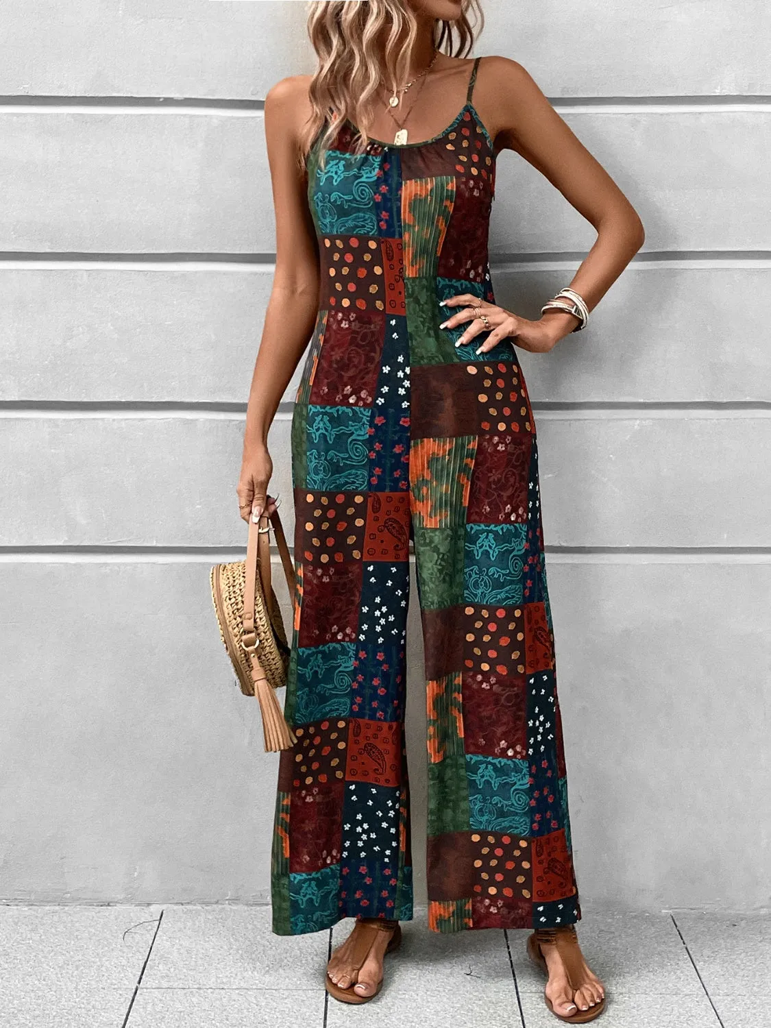 Printed Scoop Neck Spaghetti Strap Jumpsuit sold by Charming Charlie