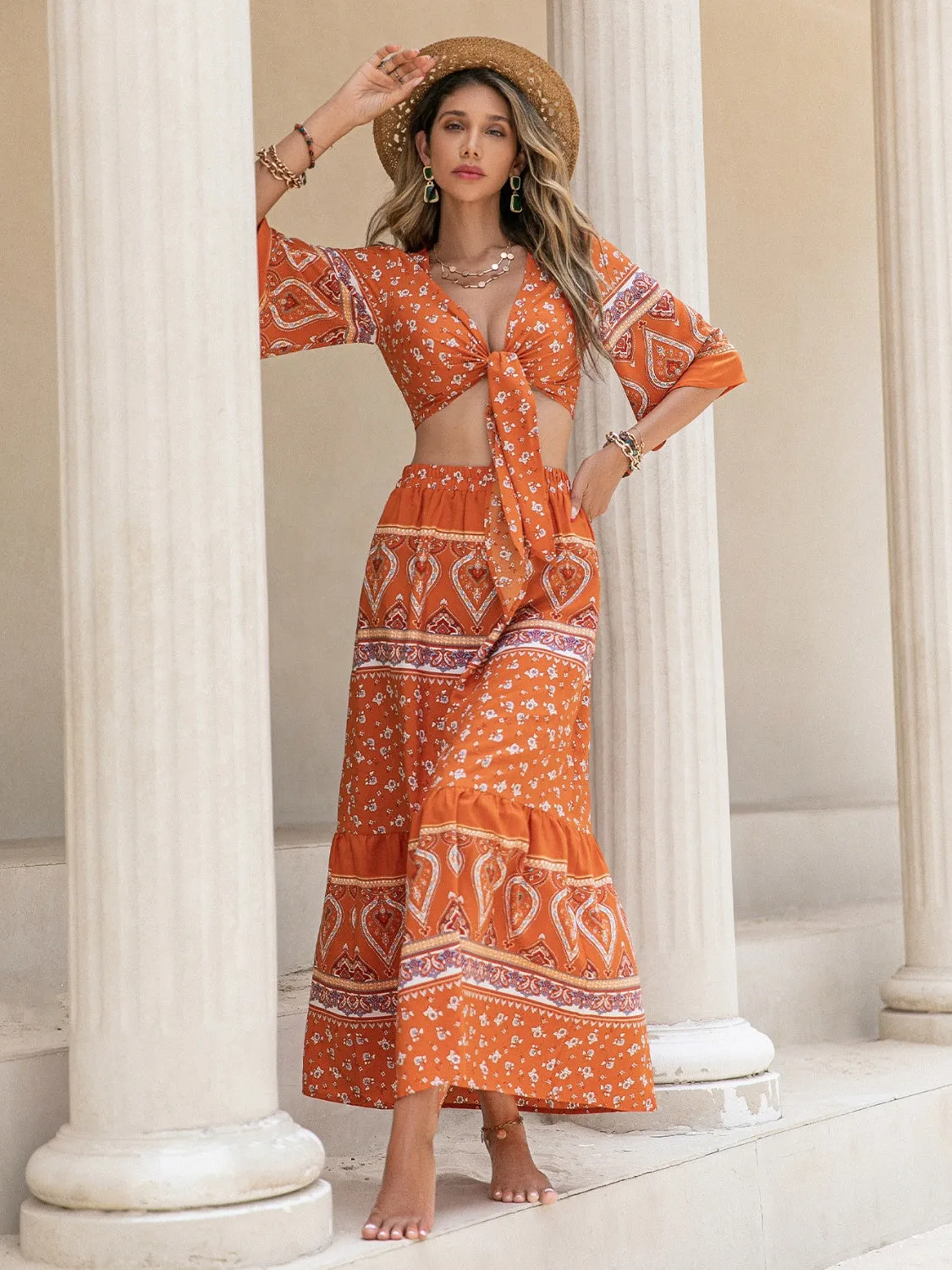 Printed Plunge Half Sleeve Top and Skirt Set sold by Charming Charlie product image thumbnail 4