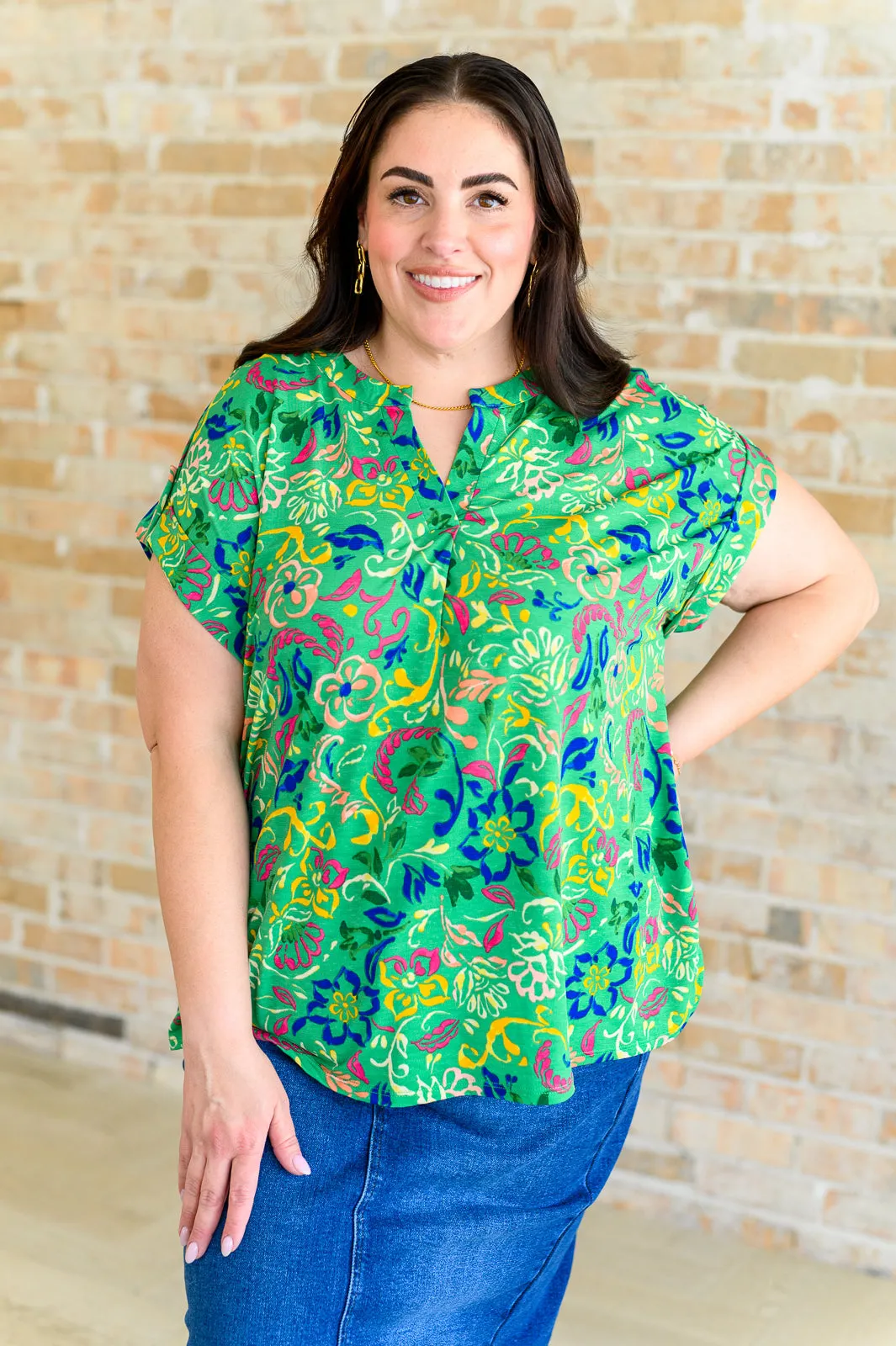 Lizzy Cap Sleeve Top in Green and Royal Watercolor Floral sold by Charming Charlie product image thumbnail 2