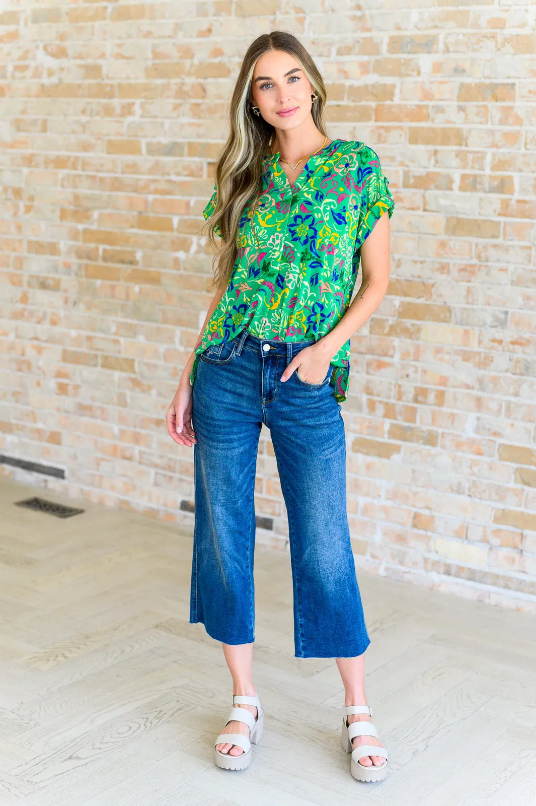 Lizzy Cap Sleeve Top in Green and Royal Watercolor Floral sold by Charming Charlie product image thumbnail 3