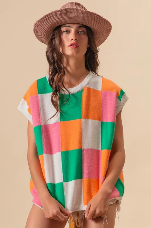 BiBi Color Block Checkered Sweater Vest sold by Charming Charlie