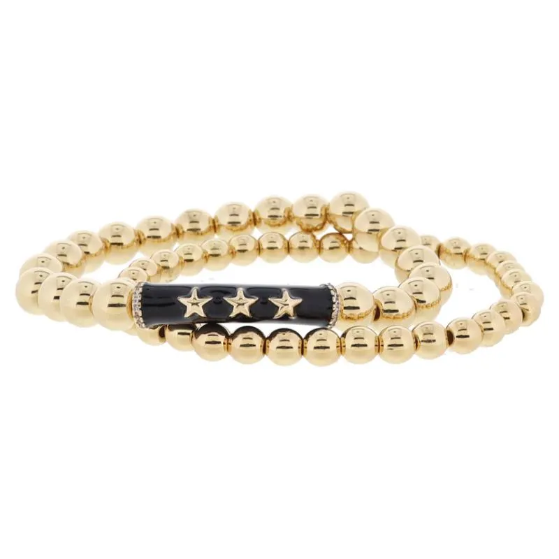 Set of 2, Gold Ball, Black with Gold Stars Bar with Crystal Accent on Gold Ball Bracelet, 8" Around sold by Charming Charlie