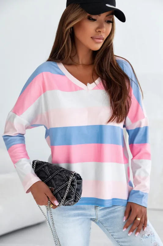 Color Block V-Neck Long Sleeve T-Shirt sold by Charming Charlie