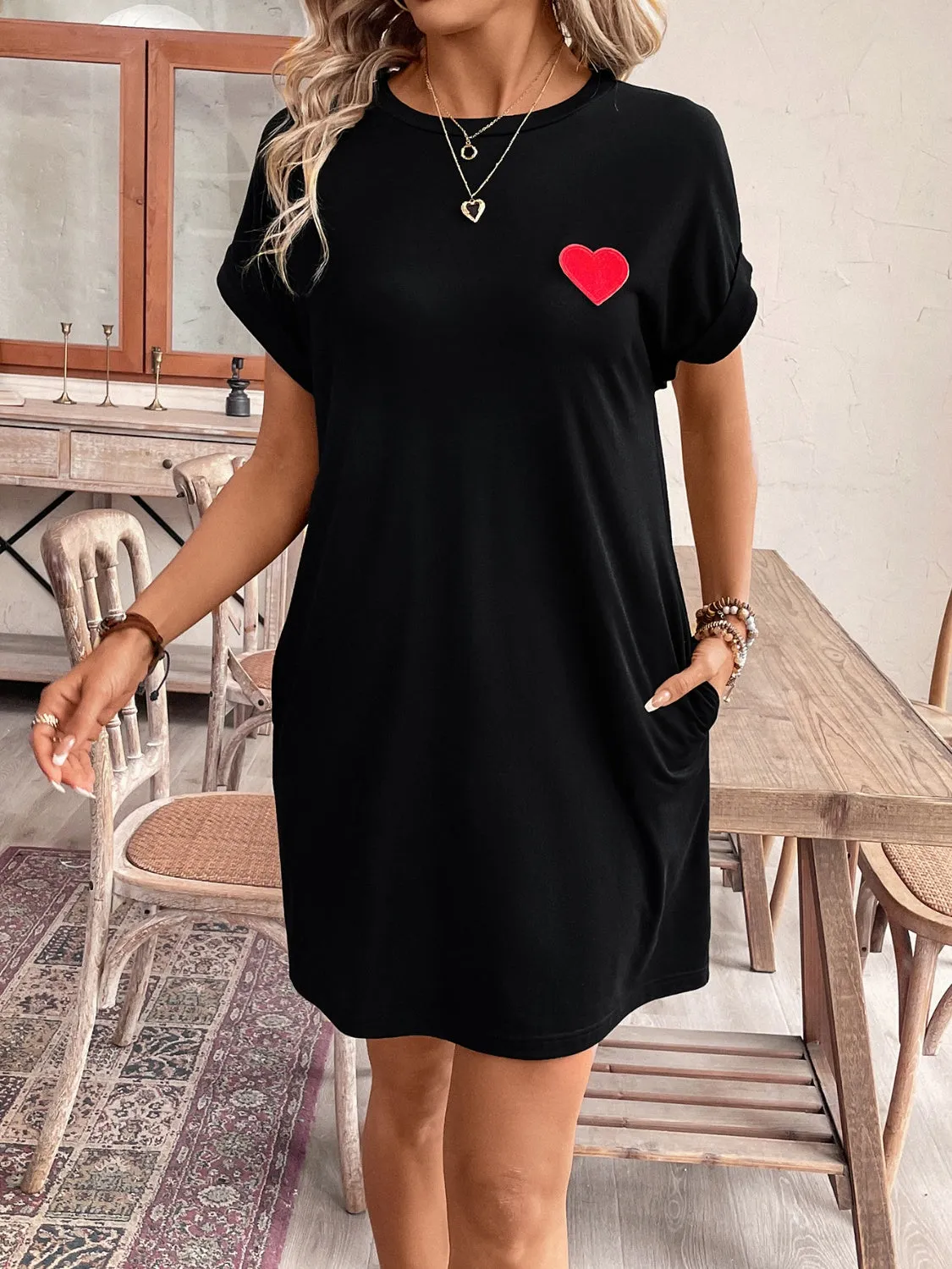 Heart Round Neck Short Sleeve Mini Tee Dress sold by Charming Charlie