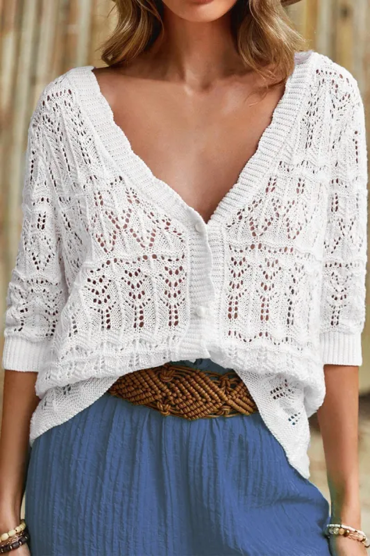 Openwork V-Neck Half Sleeve Cardigan sold by Charming Charlie