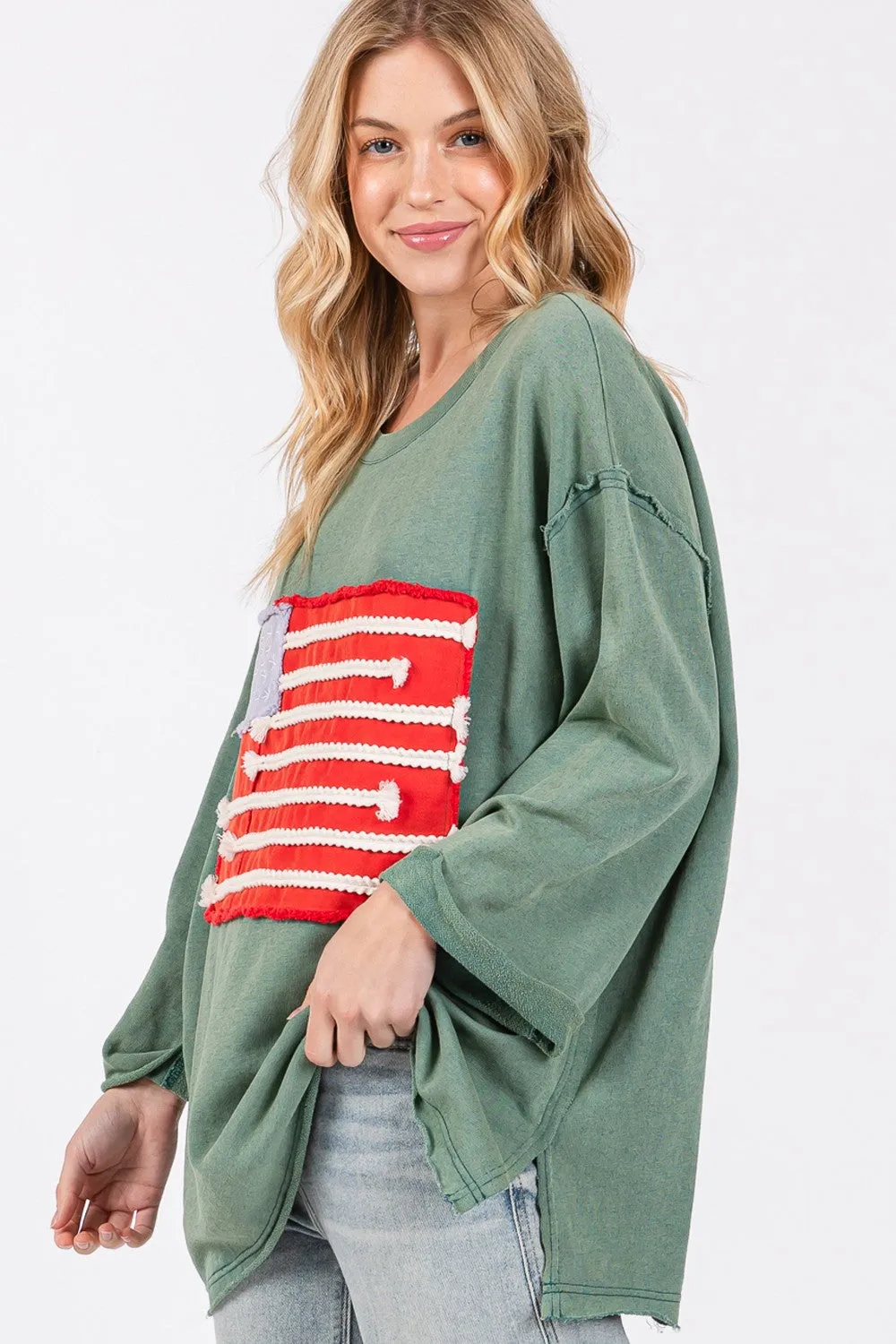 SAGE + FIG Full Size American Flag Patch Drop Shoulder T-Shirt sold by Charming Charlie product image thumbnail 3