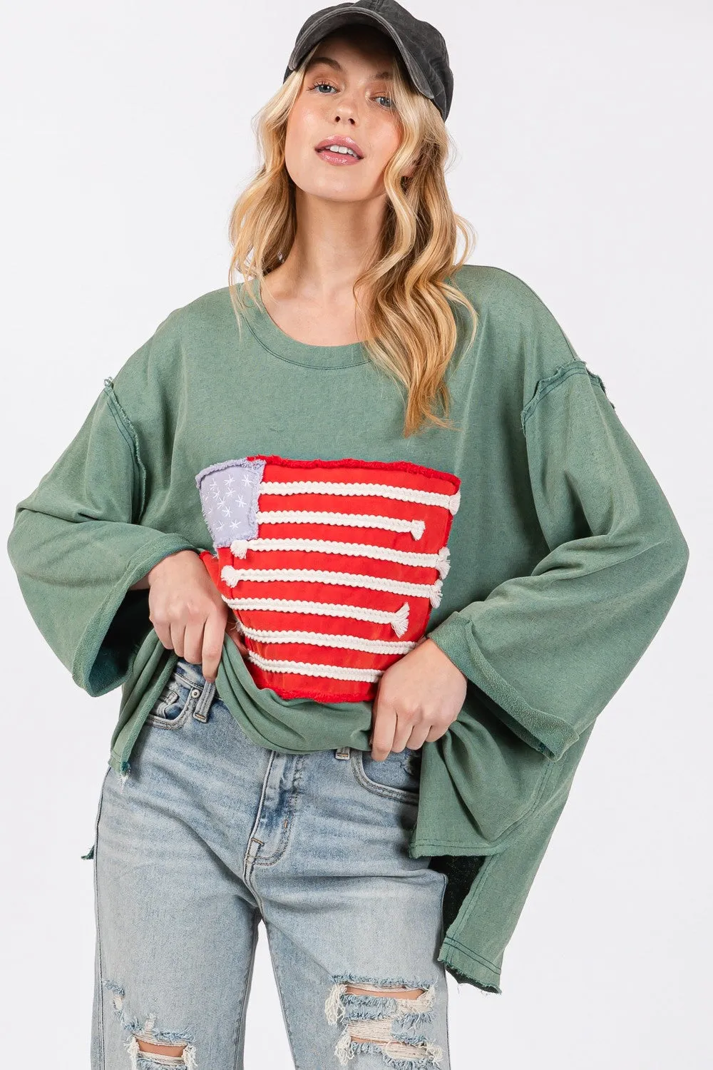 SAGE + FIG Full Size American Flag Patch Drop Shoulder T-Shirt sold by Charming Charlie product image thumbnail 4
